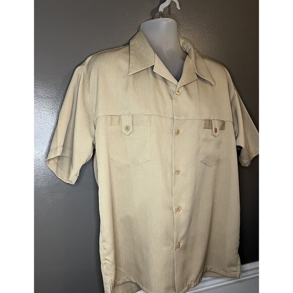 Milano Moda Men’s Large Wide Collar Crepe Fabric Short Sleeve Button Down Shirt - Picture 2 of 4